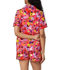 BedHead Pumpkin Patch Party Print Short Sleeve Notch Collar Jersey Knit Organic Cotton Shorty Pajama Set