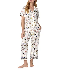 BedHead Puppy Piazza Print Short Sleeve Notch Collar Organic Cotton Stretch Jersey Knit Cropped Pajama Set