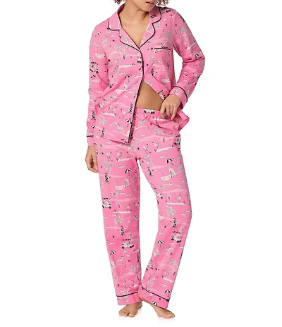 Bedhead Putting Pink Print Organic Cotton Blend Long Sleeve Notch Collar Knit Long Pajama Set