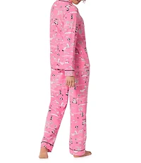 Bedhead Putting Pink Print Organic Cotton Blend Long Sleeve Notch Collar Knit Long Pajama Set