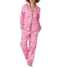 Bedhead Putting Pink Print Organic Cotton Blend Long Sleeve Notch Collar Knit Long Pajama Set