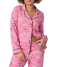 Bedhead Putting Pink Print Organic Cotton Blend Long Sleeve Notch Collar Knit Long Pajama Set