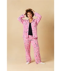 Bedhead Putting Pink Print Organic Cotton Blend Long Sleeve Notch Collar Knit Long Pajama Set