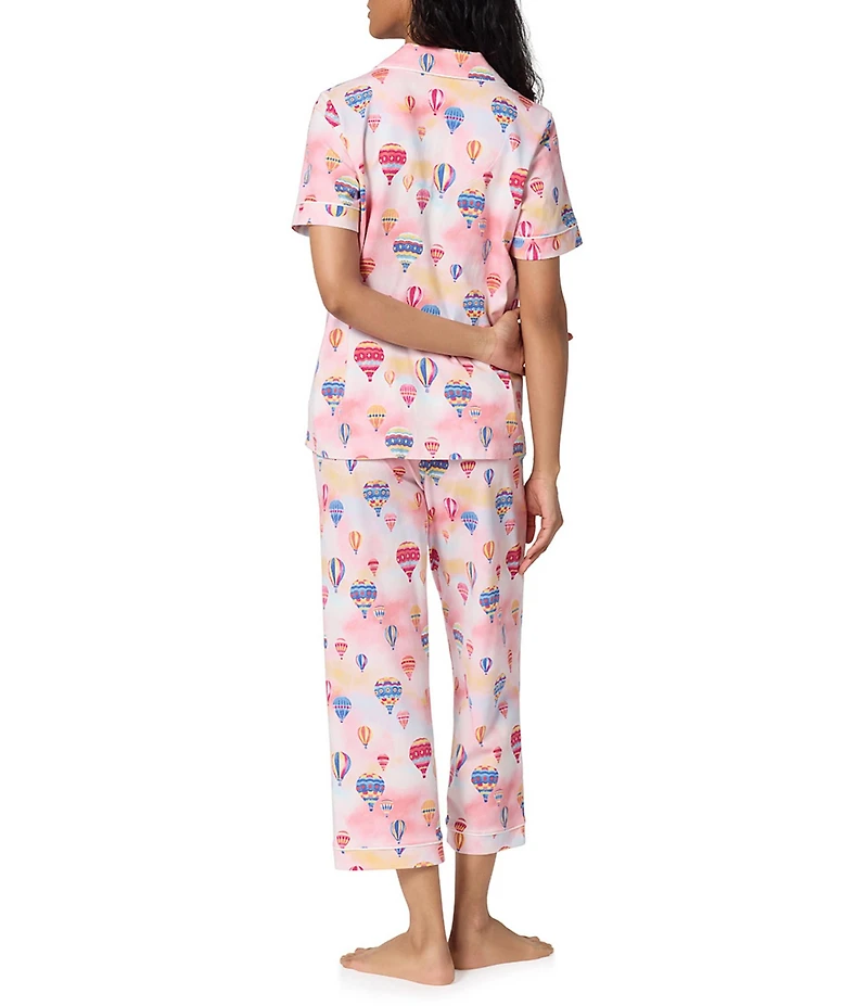 BedHead Serene Sunrise Print Short Sleeve Notch Collar Jersey Knit Organic Cotton Cropped Pajama Set
