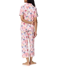 BedHead Serene Sunrise Print Short Sleeve Notch Collar Jersey Knit Organic Cotton Cropped Pajama Set
