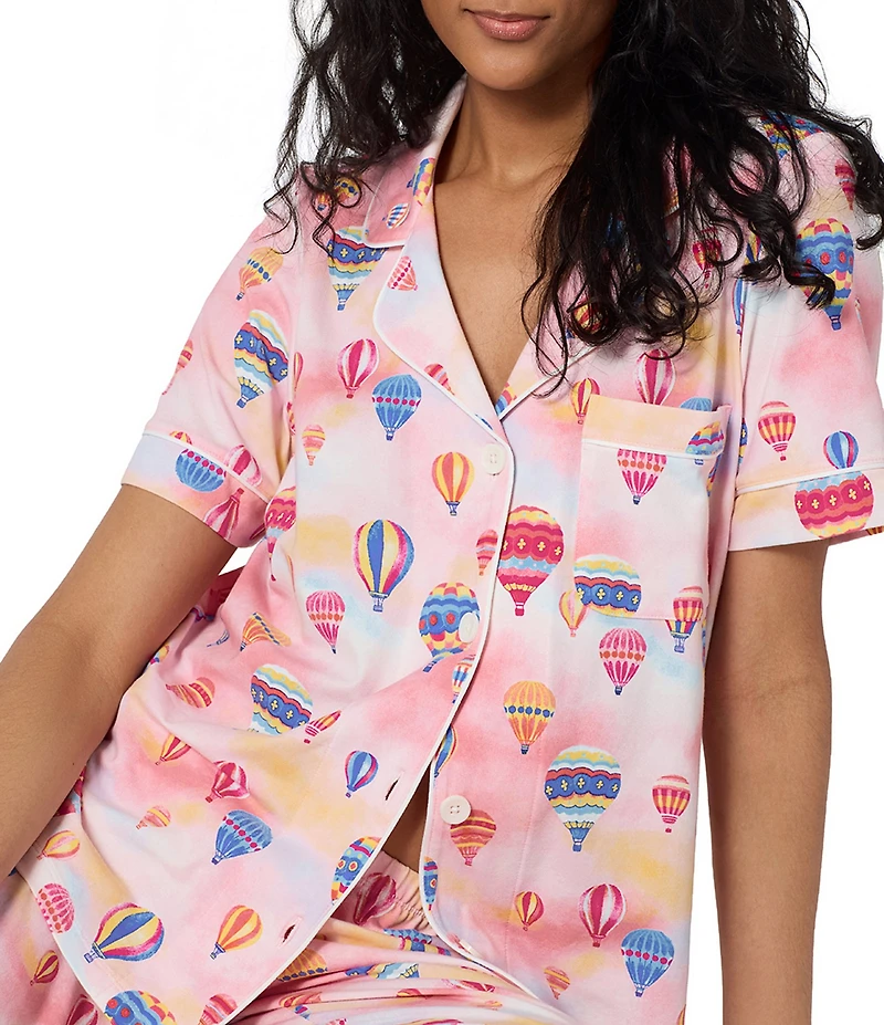 BedHead Serene Sunrise Print Short Sleeve Notch Collar Jersey Knit Organic Cotton Cropped Pajama Set