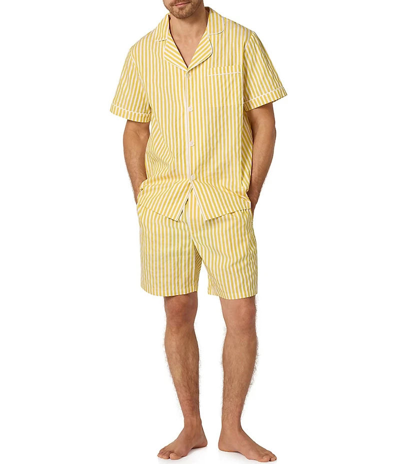 BedHead Short Sleeve 3D Yellow Stripe Shirt & Sateen Boxers Pajama Set