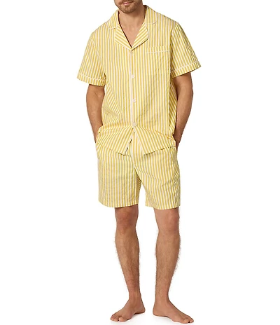 BedHead Short Sleeve 3D Yellow Stripe Shirt & Sateen Boxers Pajama Set