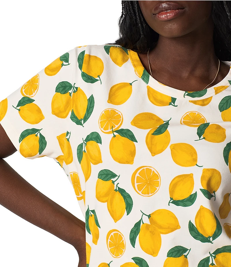 BedHead Short Sleeve Crew Neck Jersey Knit Organic Cotton Lemon Print Sleepshirt