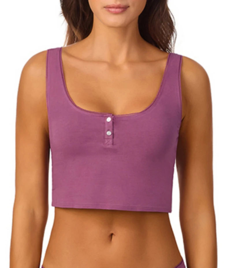 Bedhead Sleeveless Henley Knit Solid Cropped Tank Top