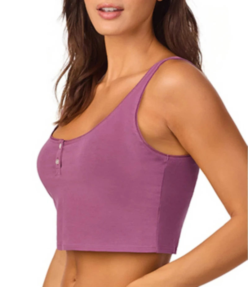 Bedhead Sleeveless Henley Knit Solid Cropped Tank Top