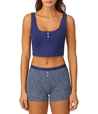 Bedhead Sleeveless Henley Knit Solid Cropped Tank Top