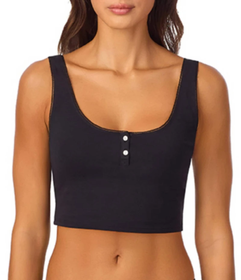 Bedhead Sleeveless Henley Knit Solid Cropped Tank Top
