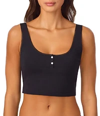 Bedhead Sleeveless Henley Knit Solid Cropped Tank Top