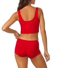 Bedhead Sleeveless Henley Knit Solid Cropped Tank Top