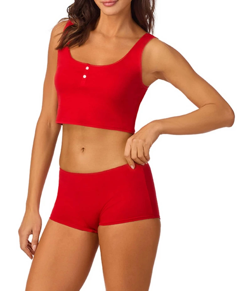 Bedhead Sleeveless Henley Knit Solid Cropped Tank Top