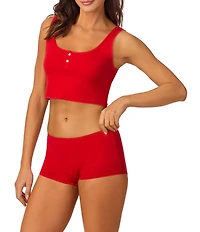 Bedhead Sleeveless Henley Knit Solid Cropped Tank Top