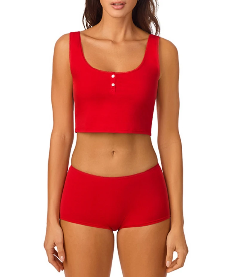 Bedhead Sleeveless Henley Knit Solid Cropped Tank Top