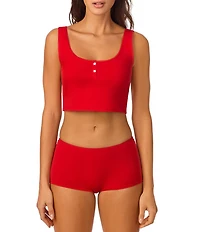 Bedhead Sleeveless Henley Knit Solid Cropped Tank Top