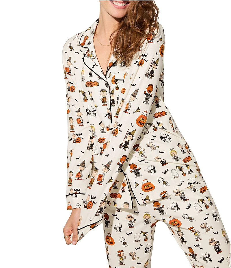 BedHead Snoopy Halloween Print Short Sleeve Notch Collar Knit Pajama Set