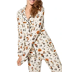 BedHead Snoopy Halloween Print Short Sleeve Notch Collar Knit Pajama Set