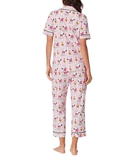 BedHead Snoopy's Valentine Print Organic Cotton Blend Short Sleeve Notch Collar Knit Cropped Pajama Set