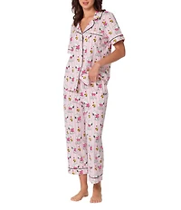 BedHead Snoopy's Valentine Print Organic Cotton Blend Short Sleeve Notch Collar Knit Cropped Pajama Set