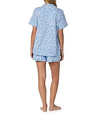 Bedhead Something Blue Print Organic Cotton Blend Short Sleeve Notch Collar Knit Shorty Pajama Set