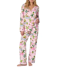 Bedhead Spa Day Print Organic Cotton Blend Long Sleeve Notch Collar Knit Long Pajama Set