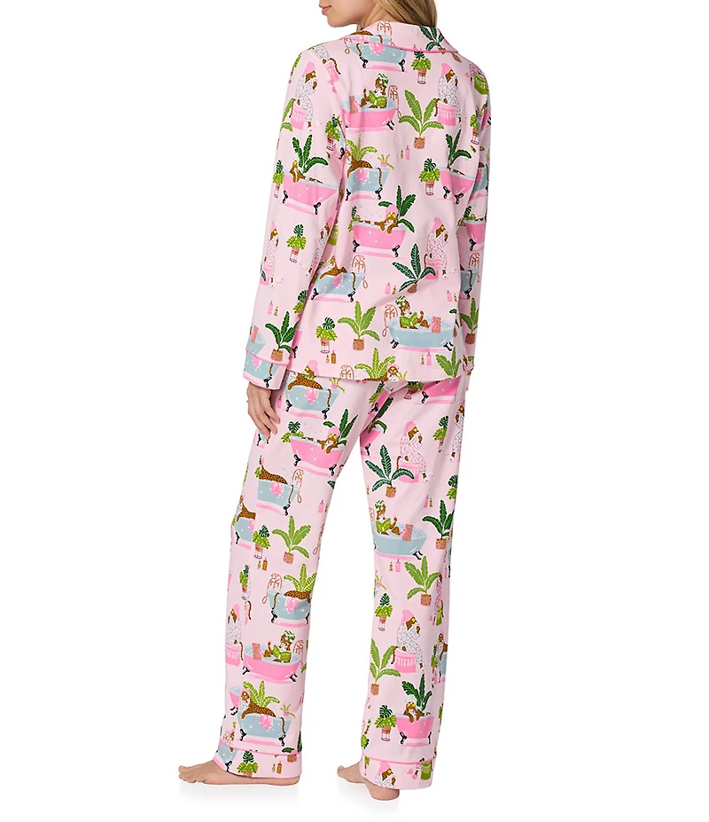 Bedhead Spa Day Print Organic Cotton Blend Long Sleeve Notch Collar Knit Long Pajama Set