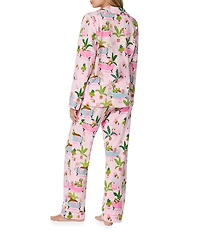 Bedhead Spa Day Print Organic Cotton Blend Long Sleeve Notch Collar Knit Long Pajama Set