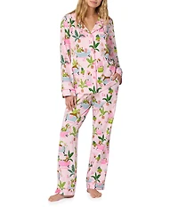Bedhead Spa Day Print Organic Cotton Blend Long Sleeve Notch Collar Knit Long Pajama Set