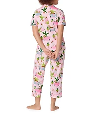 BedHead Spa Day Print Short Sleeve Notch Collar Cotton Knit Cropped Pajama Set