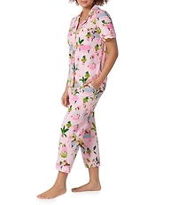 BedHead Spa Day Print Short Sleeve Notch Collar Cotton Knit Cropped Pajama Set