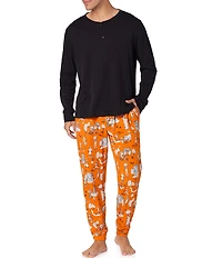 BedHead Spooky In The City Long Sleeve Henley Sleep T-Shirt & Printed Stretch Joggers Pajama Set