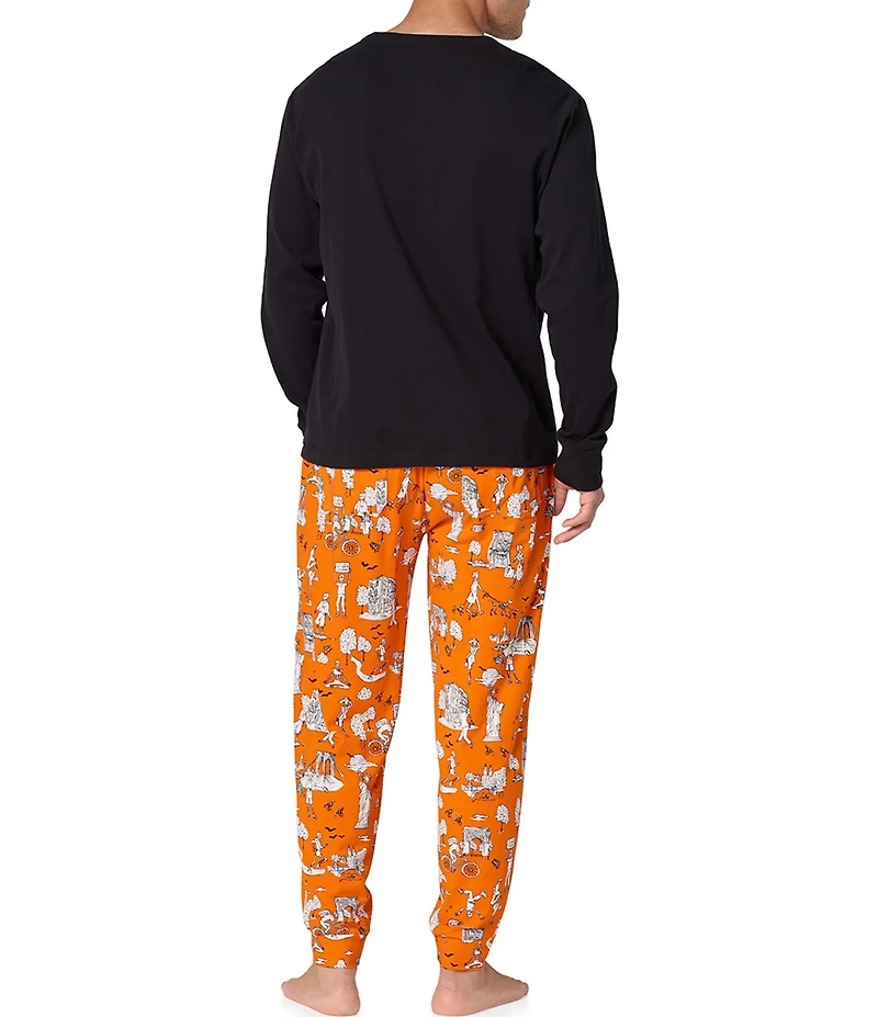 BedHead Spooky In The City Long Sleeve Henley Sleep T-Shirt & Printed Stretch Joggers Pajama Set