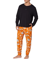 BedHead Spooky In The City Long Sleeve Henley Sleep T-Shirt & Printed Stretch Joggers Pajama Set