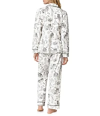 Bedhead Spooky in the City Print Organic Cotton Jersey Knit Long Sleeve Notch Collar Long Pajama Set