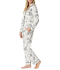Bedhead Spooky in the City Print Organic Cotton Jersey Knit Long Sleeve Notch Collar Long Pajama Set