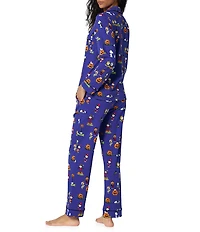 Bedhead Spooky Season Snoopy Print Organic Cotton Jersey Knit Long Sleeve Notch Collar Long Pajama Set