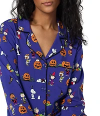 Bedhead Spooky Season Snoopy Print Organic Cotton Jersey Knit Long Sleeve Notch Collar Long Pajama Set