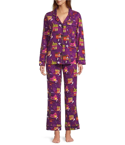 BedHead Spooky Town Halloween Print Long Sleeve Notch Collar Knit Pajama Set