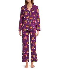BedHead Spooky Town Halloween Print Long Sleeve Notch Collar Knit Pajama Set