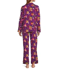 BedHead Spooky Town Halloween Print Long Sleeve Notch Collar Knit Pajama Set