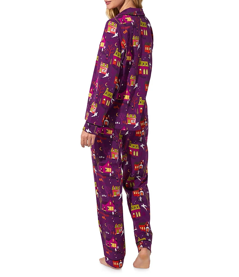 BedHead Spooky Town Halloween Print Long Sleeve Notch Collar Knit Pajama Set