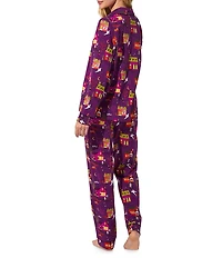 BedHead Spooky Town Halloween Print Long Sleeve Notch Collar Knit Pajama Set