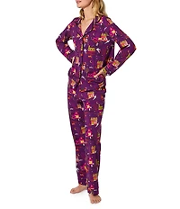 BedHead Spooky Town Halloween Print Long Sleeve Notch Collar Knit Pajama Set