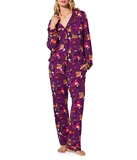 BedHead Spooky Town Halloween Print Long Sleeve Notch Collar Knit Pajama Set