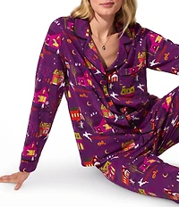 BedHead Spooky Town Halloween Print Long Sleeve Notch Collar Knit Pajama Set