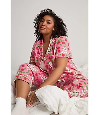 BedHead Spring Berry Print Short Sleeve Notch Collar Organic Cotton Jersey Knit Cropped Pajama Set